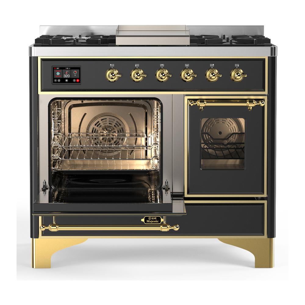 ILVE UMD40FNR3MGG Majestic III 40 inch Dual Fuel Range with 6 Burners and Griddle, Dual Function Burner up to 25,000 BTU (Natural Gas, Triple Glass Door, Graphite Matte, Brass)