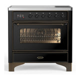 ILVE UMIB36NR3BKB Majestic III 36 inch Induction Range with 6 Elements, 3.5 cu. ft. Total Oven Capacity (Triple Glass Door, Glossy Black, Burnished)