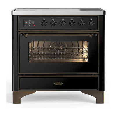 ILVE UMIB36NR3BKB Majestic III 36 inch Induction Range with 6 Elements, 3.5 cu. ft. Total Oven Capacity (Triple Glass Door, Glossy Black, Burnished)