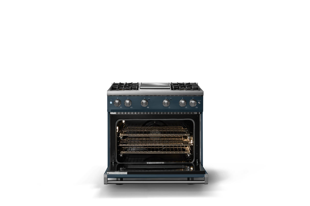36"W. Sealed Burner Gas Range (Burner: 4g, Finish: Squall, Trim: Polished Chrome, Fuel: Natural Gas)