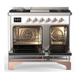 ILVE UMD40FNR3WHPLP Majestic III 40 inch Dual Fuel Range with 6 Burners and Griddle, Dual Function Burner up to 25,000 BTU (Liquid Propane, Triple Glass Door, White, Copper)