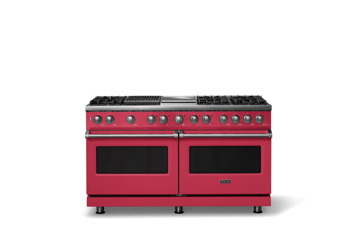 60"W.Dual Fuel Range (Finish: Valentine, Trim: Polished Chrome, Fuel: Propane)