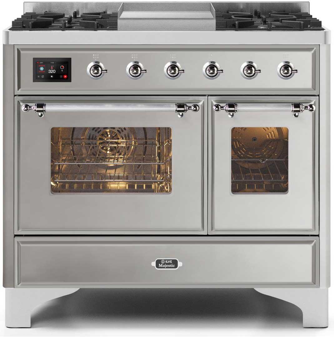 Majestic II 40 Inch Dual Fuel Liquid Propane Freestanding Range in Stainless Steel with Chrome Trim