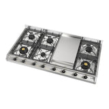 ILVE UHCP1265FNSSBLP Nostalgie II 48 inch Built-In Gas Cooktop with 8 Burners, Griddle, in Stainless Steel (Liquid Propane, Burnished)