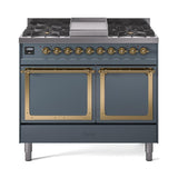 ILVE UND40FQNMPBGG Nostalgie II Noblesse 40 inch Dual Fuel Range (Natural Gas, Solid Door, Blue Grey, Brass)