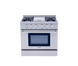 36 Inch Professional Gas Range With Griddle In Stainless Steel