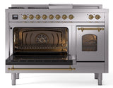 Nostalgie II 48 Inch Dual Fuel Natural Gas Freestanding Range in Stainless Steel with Brass Trim