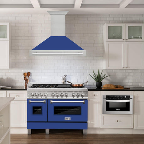 ZLINE 48 in. DuraSnow Stainless Steel Range Hood with Colored Shell Options (8654SNX-48) [Color: Blue Matte]