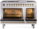 Nostalgie II 48 Inch Dual Fuel Natural Gas Freestanding Range in Stainless Steel with Brass Trim