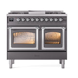 ILVE UND40FNMPMGCLP Nostalgie II Noblesse 40 inch Dual Fuel Range (Liquid Propane, Triple Glass Door, Graphite Matte, Chrome)