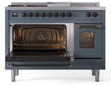 Nostalgie II 48 Inch Dual Fuel Natural Gas Freestanding Range in Blue Grey with Bronze Trim