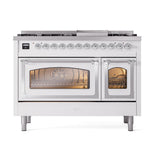 ILVE UN48FNMPRAC Nostalgie II Noblesse 48 inch Dual Fuel Range (8 Sealed Burners + Griddle, Natural Gas, Triple Glass Door, RAL, Chrome)