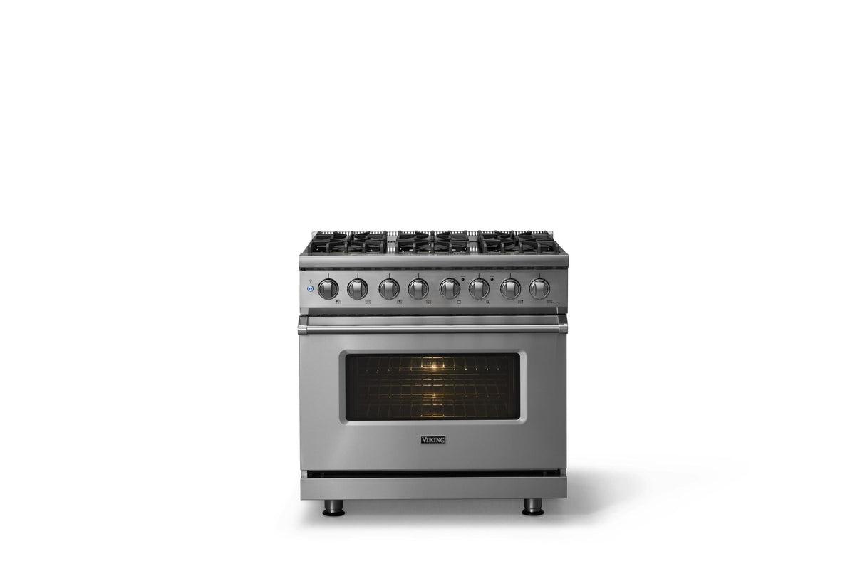 36"W. Dual Fuel Range (Burner: 6b, Finish: Stainless Steel, Trim: Polished Chrome, Fuel: Natural Gas)