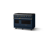 48"W. Sealed Burner Gas Range (Burner: 8b, Finish: Slate Blue, Trim: Polished Chrome, Fuel: Propane)