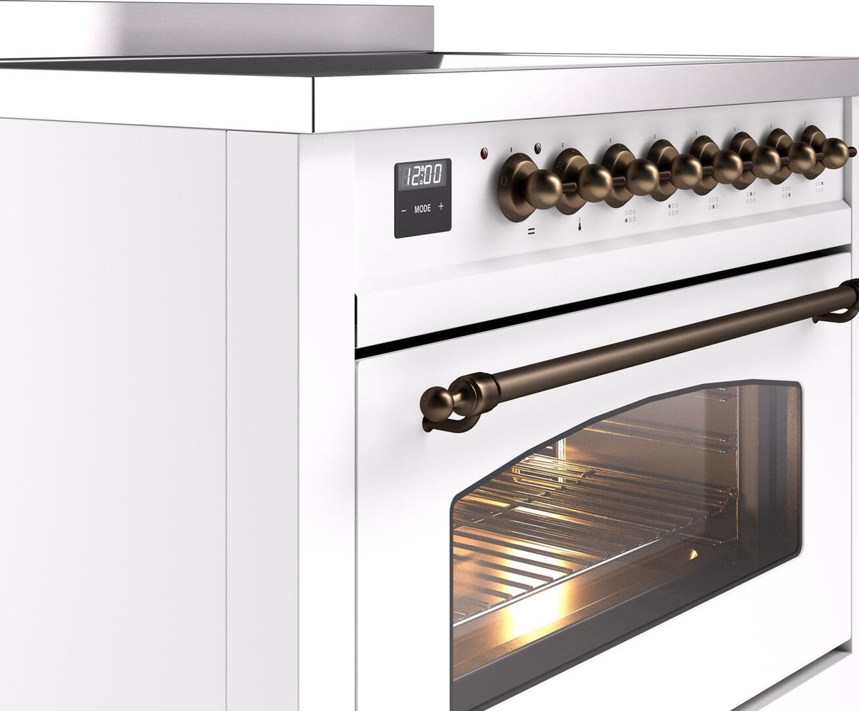 Nostalgie II 36 Inch Electric Freestanding Range in White with Bronze Trim