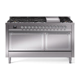 ILVE UN60FQNMPSSCLP Nostalgie II Noblesse 60 inch Dual Fuel Range (9 Sealed Burners + Griddle, Liquid Propane, Solid Door, Stainless Steel, Chrome)