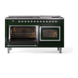 ILVE UN60FNMPEGC Nostalgie II Noblesse 60 inch Dual Fuel Range (9 Sealed Burners + Griddle, Natural Gas, Triple Glass Door, Emerald Green, Chrome)