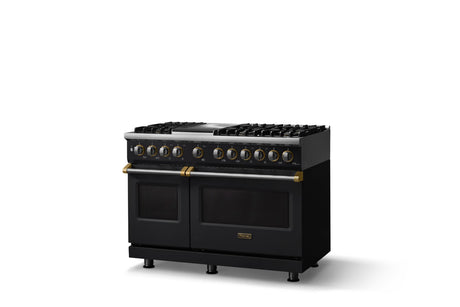 48"W. Dual Fuel Range (Burner: 6g, Finish: Onyx, Trim: Brushed Brass, Fuel: Natural Gas)
