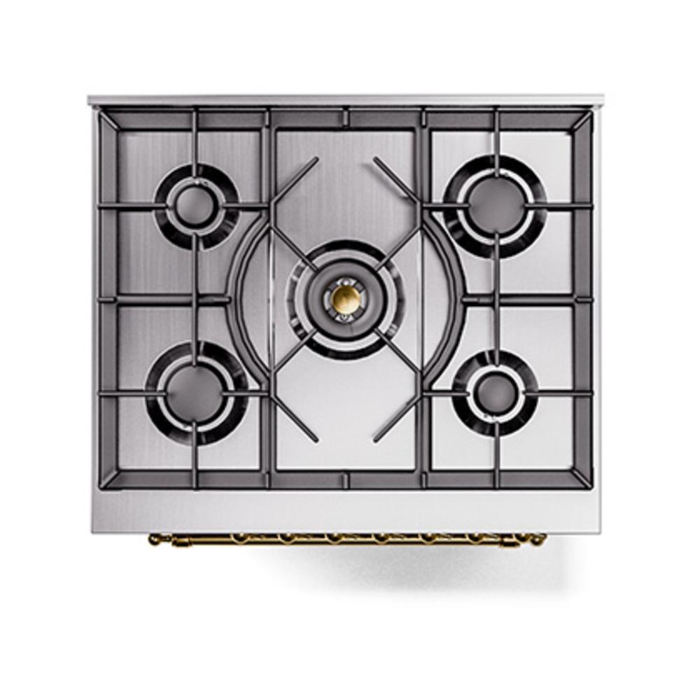 ILVE UN30QNMPSSG Nostalgie II Noblesse 30 inch Dual Fuel Range (Natural Gas, Solid Door, Stainless Steel, Brass)