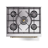 ILVE UN30QNMPSSG Nostalgie II Noblesse 30 inch Dual Fuel Range (Natural Gas, Solid Door, Stainless Steel, Brass)