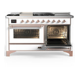ILVE UM60FSNR3WHPLP Majestic III 60 inch Dual Fuel Range with 7 Burners, Griddle and French Top, Dual Function Burner with up to 25,000 BTU (Liquid Propane, Triple Glass Door, White, Copper)