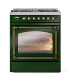 ILVE UN30NMPEGB Nostalgie II Noblesse 30 inch Dual Fuel Range (Natural Gas, Triple Glass Door, Emerald Green, Burnished)