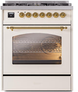 Nostalgie II 30 Inch Dual Fuel Natural Gas Freestanding Range in Antique White with Brass Trim