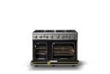 48"W. Open Burner Gas Range (Finish: Martini, Trim: Brushed Brass, Fuel: Propane)