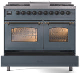 Nostalgie II 40 Inch Dual Fuel Liquid Propane Freestanding Range in Blue Grey with Bronze Trim