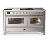 ILVE UM60FSNR3SSP Majestic III 60 inch Dual Fuel Range with 7 Burners, Griddle and French Top, Dual Function Burner with up to 25,000 BTU (Natural Gas, Triple Glass Door, Stainless Steel, Copper)