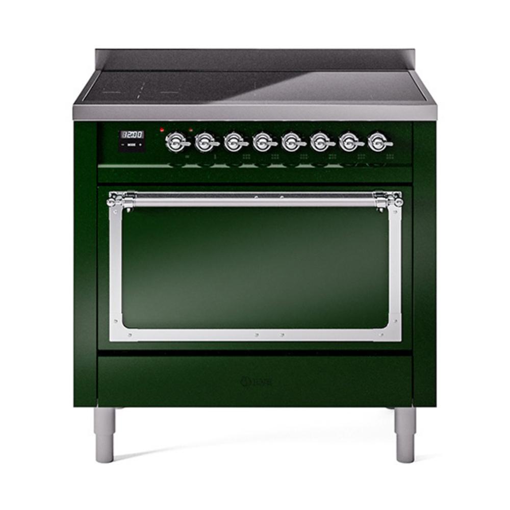 ILVE UNI366QNMPEGC Nostalgie II Noblesse 36 inch Induction Range (Solid Door, Emerald Green, Chrome)