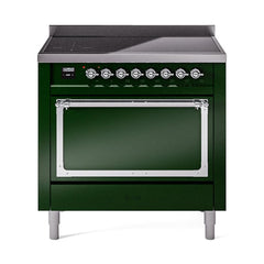 ILVE UNI366QNMPEGC Nostalgie II Noblesse 36 inch Induction Range (Solid Door, Emerald Green, Chrome)