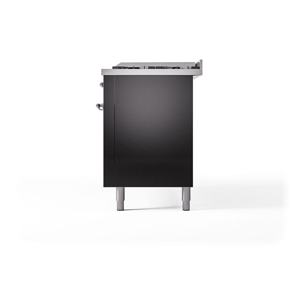 ILVE UN60FQNMPBKCLP Nostalgie II Noblesse 60 inch Dual Fuel Range (9 Sealed Burners + Griddle, Liquid Propane, Solid Door, Glossy Black, Chrome)