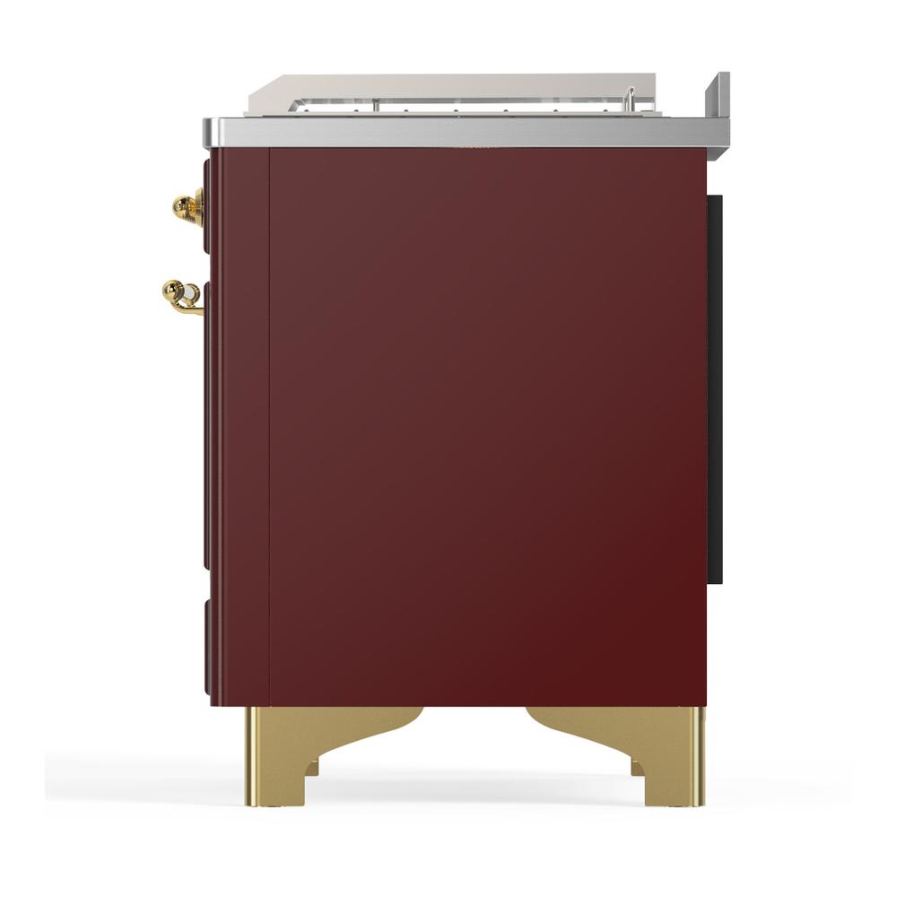 ILVE UM48FSQNR3BUGLP Majestic III 48 inch Dual Fuel Range with 5 Black Brass Burners, Griddle and French Top, Dual Function Burner up to 25,000 BTU (Liquid Propane, Solid Door, Burgundy, Brass)
