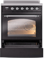 Nostalgie II 30 Inch Electric Freestanding Range in Glossy Black with Chrome Trim