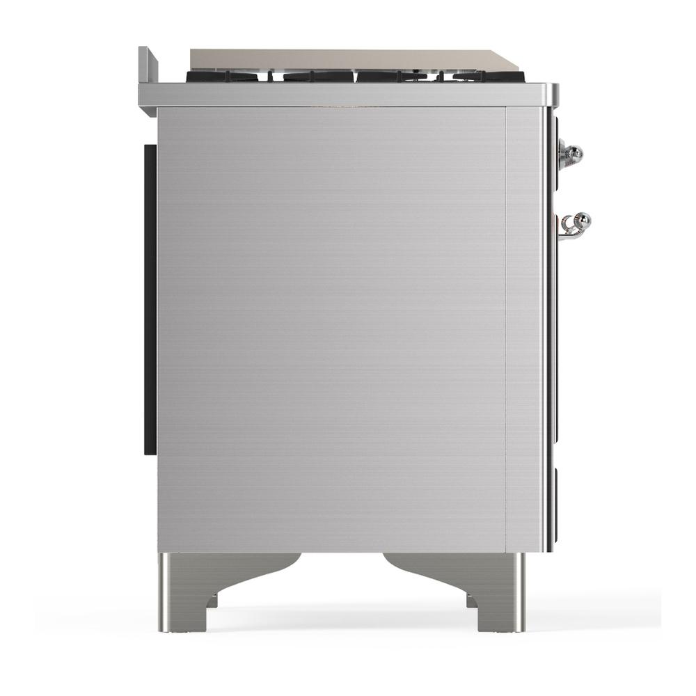 ILVE UM36FNR3SSCLP Majestic III 36 inch Dual Fuel Range with 6 Black Brass Burners and Griddle, Dual Function Burner up to 25,000 BTU (Triple Glass Door, Stainless Steel, Chrome, Liquid Propane)