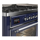 ILVE UM60FNR3MBC Majestic III 60 inch Dual Fuel Range with 9 Burners and Griddle, Dual Function Burner up to 25,000 BTU (Natural Gas, Triple Glass Door, Midnight Blue, Chrome)