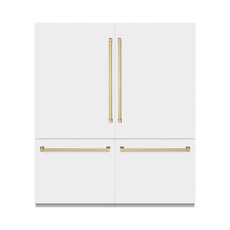 ZLINE Autograph Edition 72 in. 39.6 cu. ft. French Door Built-In Bottom Freezer Refrigerator with Water Dispensers and Ice Makers in White Matte with Graphite Gray Interior and Champagne Bronze Accents (GRBITZ-WM-72-CB)