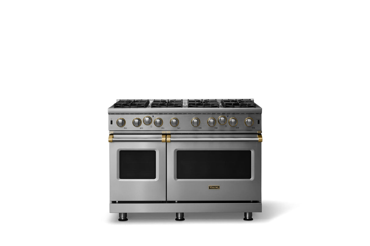 48"W. Open Burner Gas Range (Finish: Stainless Steel, Trim: Brushed Brass, Fuel: Propane)