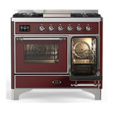 ILVE UMD40FNR3BUCLP Majestic III 40 inch Dual Fuel Range with 6 Burners and Griddle, Dual Function Burner up to 25,000 BTU (Liquid Propane, Triple Glass Door, Burgundy, Chrome)