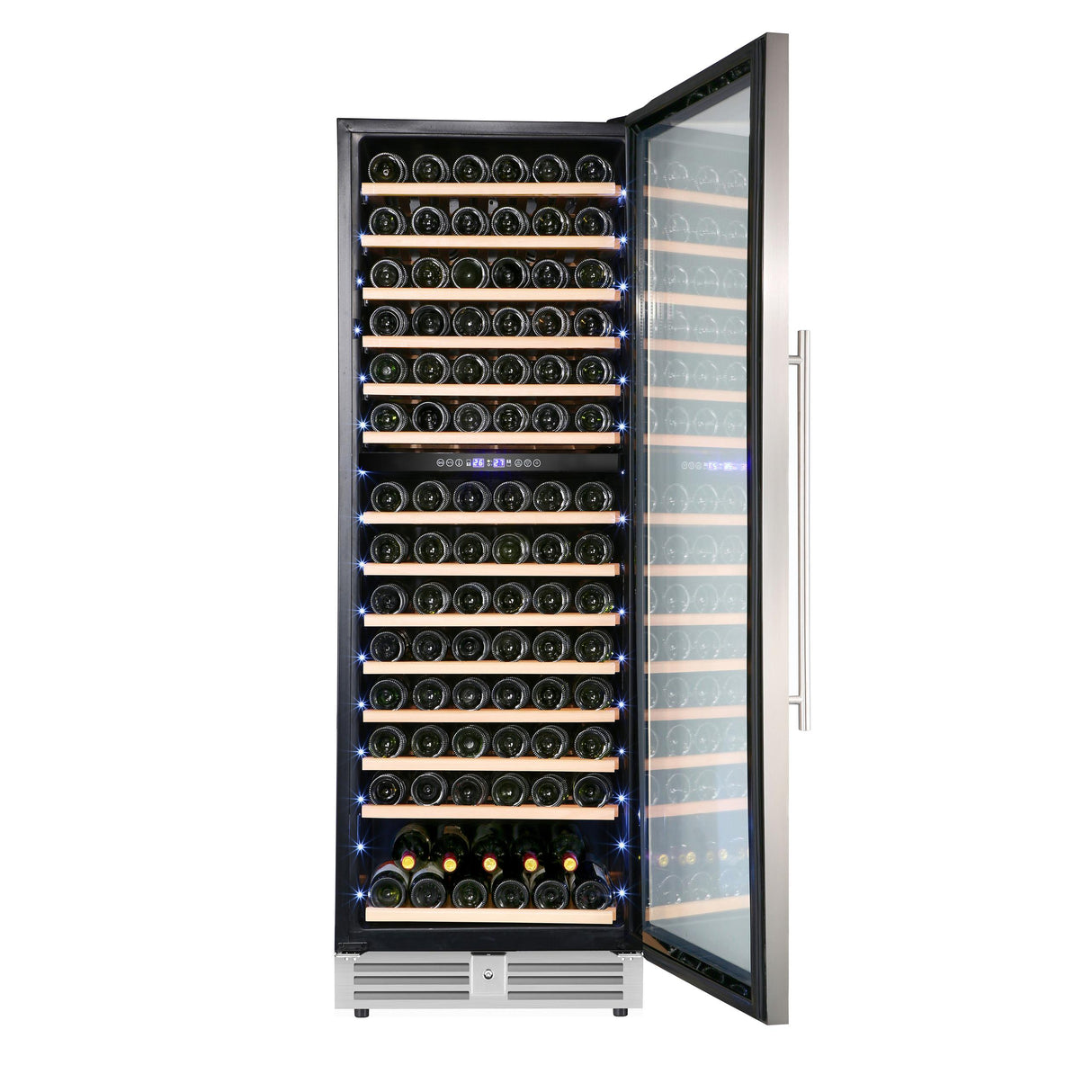 Avanti Refresh Dual-Zone Wine Cooler, 148 Bottle Capacity, Wood Accent Shelves, in Stainless Steel (WCF148DE3S-1)