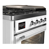 ILVE UM48FSNR3WHCLP Majestic III 48 inch Dual Fuel Range with 5 Black Brass Burners, Griddle and French Top, Dual Function Burner up to 25,000 BTU (Liquid Propane, Triple Glass Door, White, Chrome)