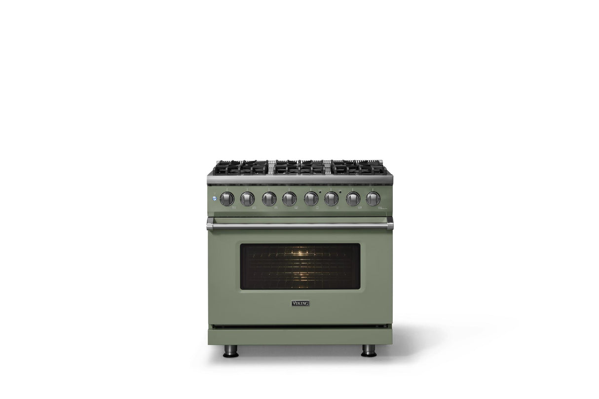 36"W. Dual Fuel Range (Burner: 6b, Finish: Eucalyptus, Trim: Polished Chrome, Fuel: Natural Gas)