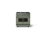 36"W. Dual Fuel Range (Burner: 6b, Finish: Eucalyptus, Trim: Polished Chrome, Fuel: Natural Gas)