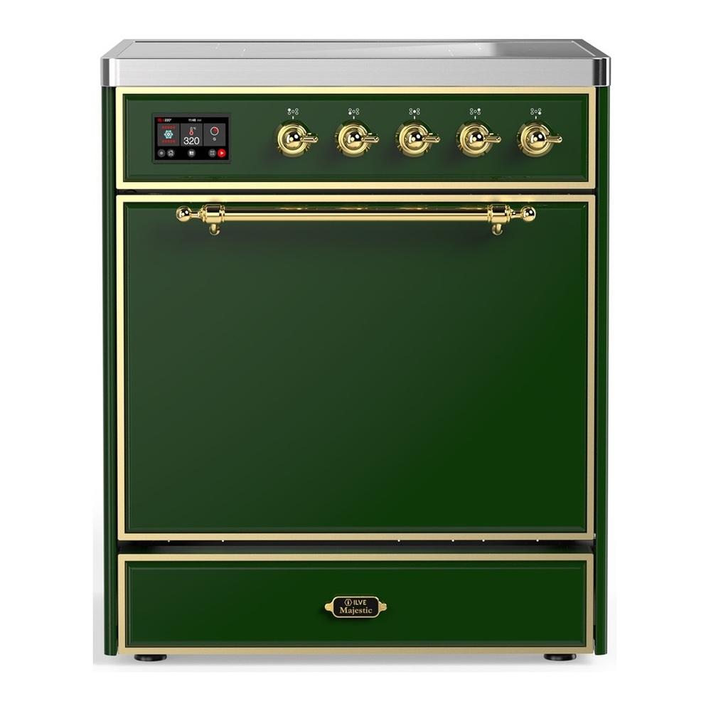 ILVE UMIB30QNR3EGG Majestic III 30 inch Induction Range with 4 Elements, 4 cu. ft. Oven Capacity (Solid Door, Emerald Green, Brass)