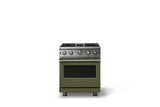 30"W. Open Burner Gas Range (Finish: Martini, Trim: Brushed Brass, Fuel: Natural Gas)