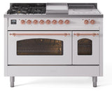 Nostalgie II 48 Inch Dual Fuel Liquid Propane Freestanding Range in White with Copper Trim