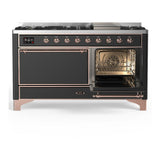 ILVE UM60FQNR3MGP Majestic III 60 inch Dual Fuel Range with 9 Burners and Griddle, Dual Function Burner up to 25,000 BTU (Natural Gas, Solid Door, Graphite Matte, Copper)