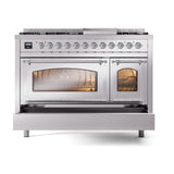 ILVE UN48FNMPSSC Nostalgie II Noblesse 48 inch Dual Fuel Range (8 Sealed Burners + Griddle, Natural Gas, Triple Glass Door, Stainless Steel, Chrome)