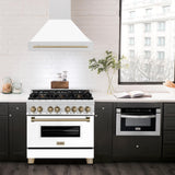 36 in. ZLINE Autograph Edition DuraSnow Stainless Steel Range Hood with White Matte Shell and Accented Handle (8654SNZ-WM36) [Color: Champagne Bronze]